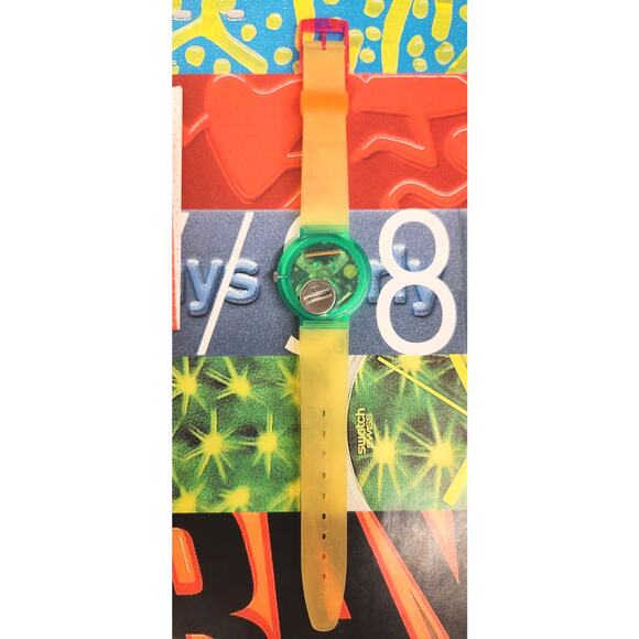 Vintage Coca-Cola Watch Lemon Dial Green See-through case made by Swatch NEW - Picture 7 of 11